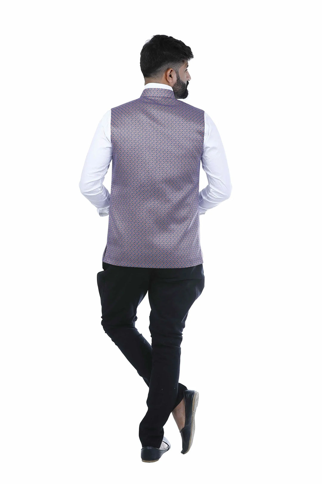 Purple Printed Nehru Jacket | Classy Art Silk Festive Look