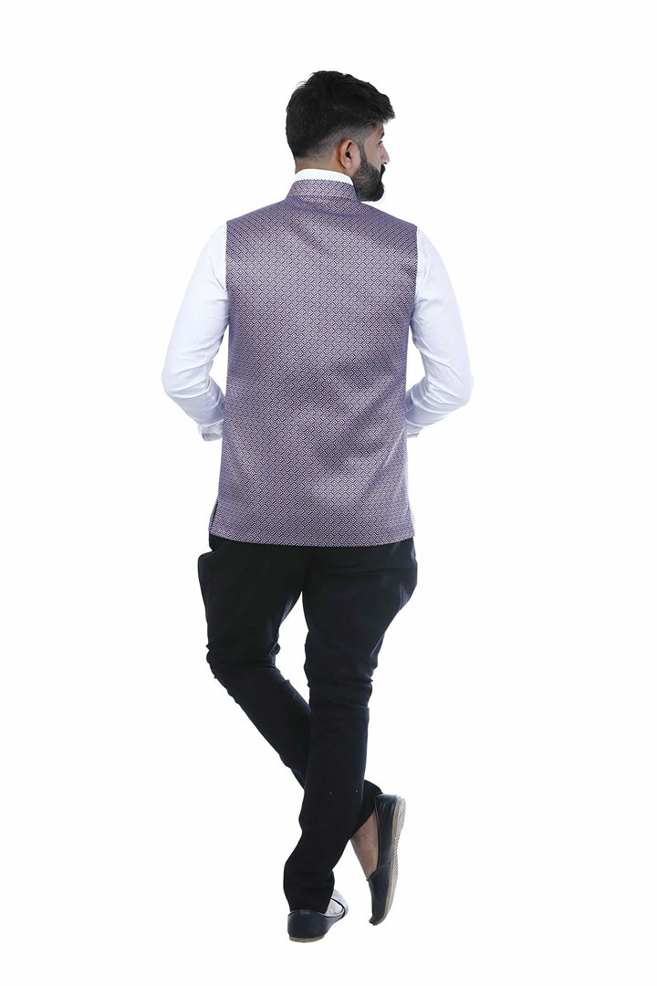 Purple Printed Nehru Jacket | Classy Art Silk Festive Look