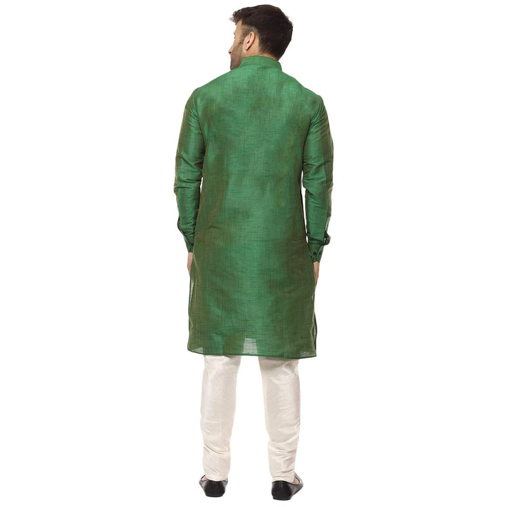 Green Ethnic Kurta Set for Men | Classic Plain Raw Silk Look