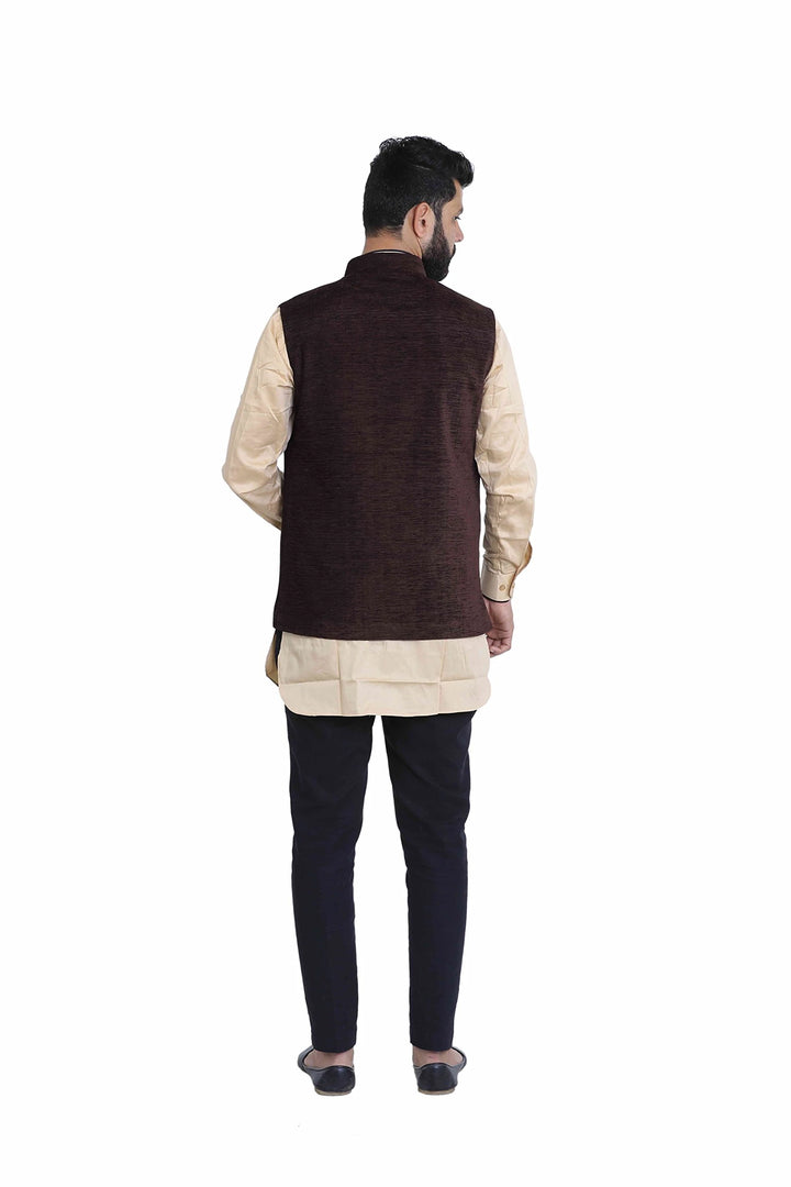 Classy Brown Festive Nehru Jacket | Solid Cotton Blend Style