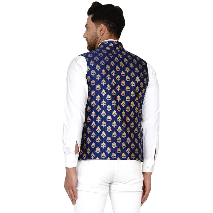 Royal Banarasi Nehru Jacket for Men | Art Silk Printed Elegance
