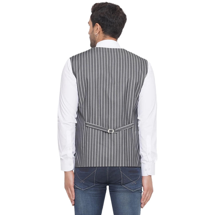 White Striped Waistcoat for Men | Cotton Poly Formal & Casual Wear
