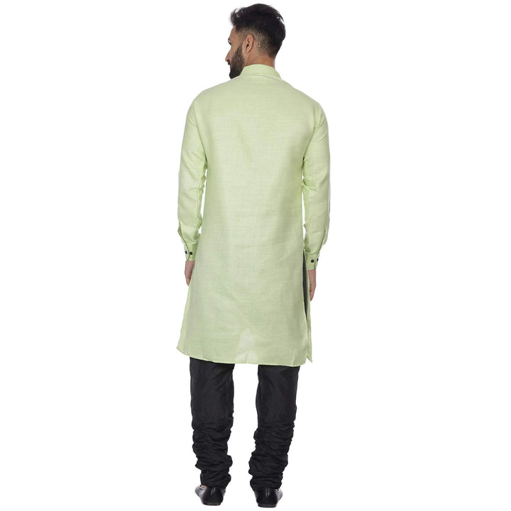 Men's Pista Green Zig Zag Plain Long Cotton Kurta | Machine Weave Fabric