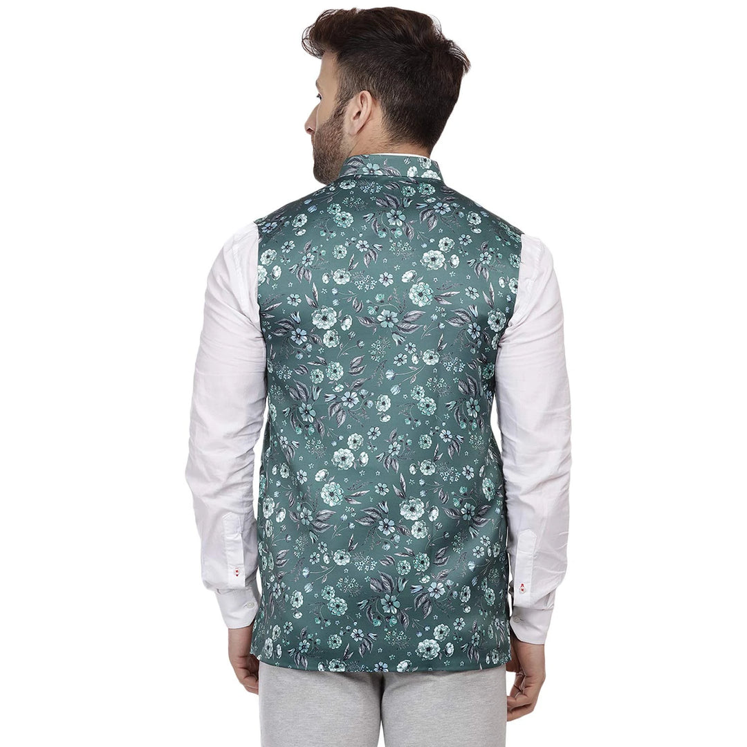 Premium Printed Nehru Jacket for Men | Silk Blend Festive Look