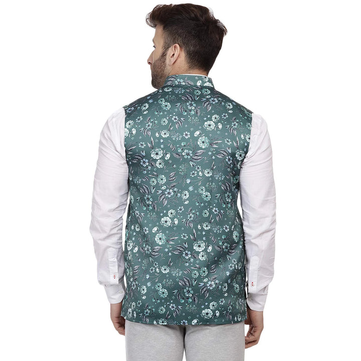 Premium Printed Nehru Jacket for Men | Silk Blend Festive Look