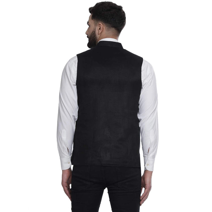 Designer Nehru Jacket for Men | Black Suede Velvet Occasion Wear