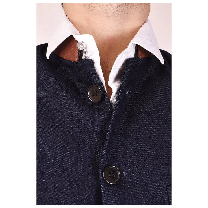 Trendy Denim Look Nehru Jacket | Cotton Blend Chinese Collar for Men