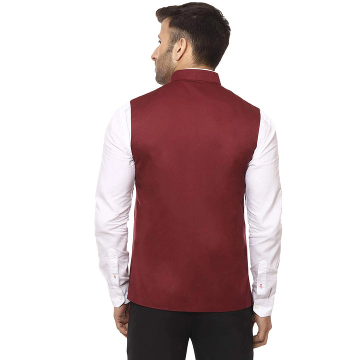Men's Plain Maroon Jacket | Classic Cotton Blend Nehru Style