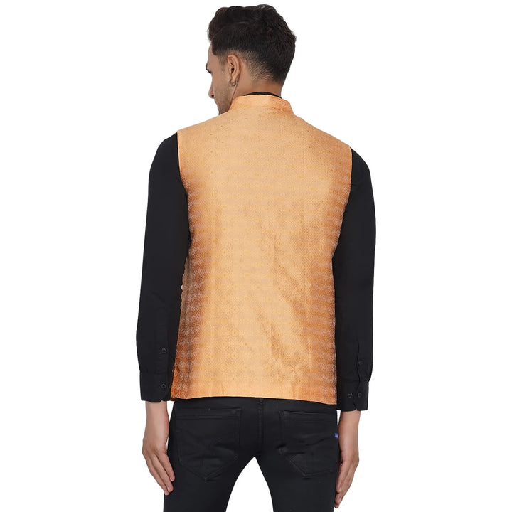 Peach Nehru Jacket for Men | Printed Jacquard Designer Jacket