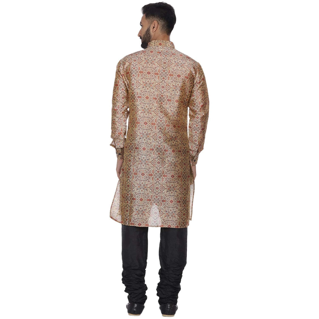 Stylish Zig Zag Silk Kurta | Men's Beige Printed Festive Wear