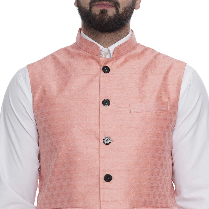 Regal Radiance in Silk | Men’s Jacquard Printed Nehru Jacket