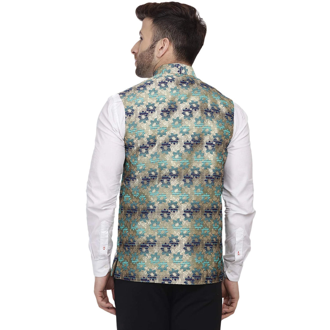 Luxe Sea Green Nehru Jacket | Art Silk with Banarasi Edge