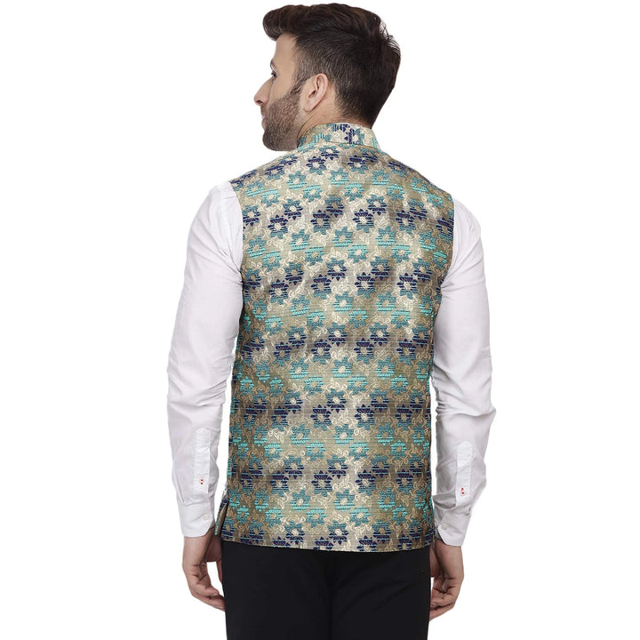 Luxe Sea Green Nehru Jacket | Art Silk with Banarasi Edge