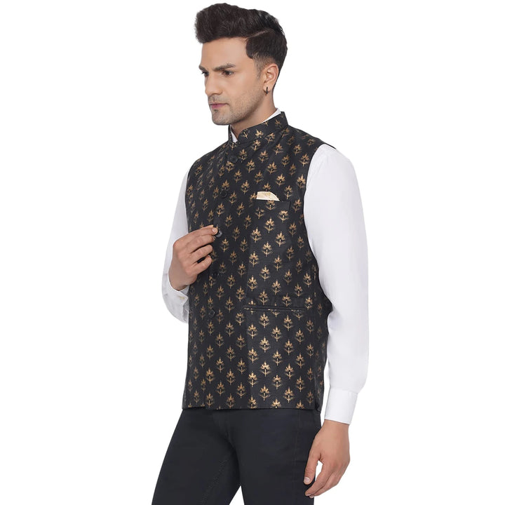 Black Banarasi Nehru Jacket for Men | Elegant Party Wear
