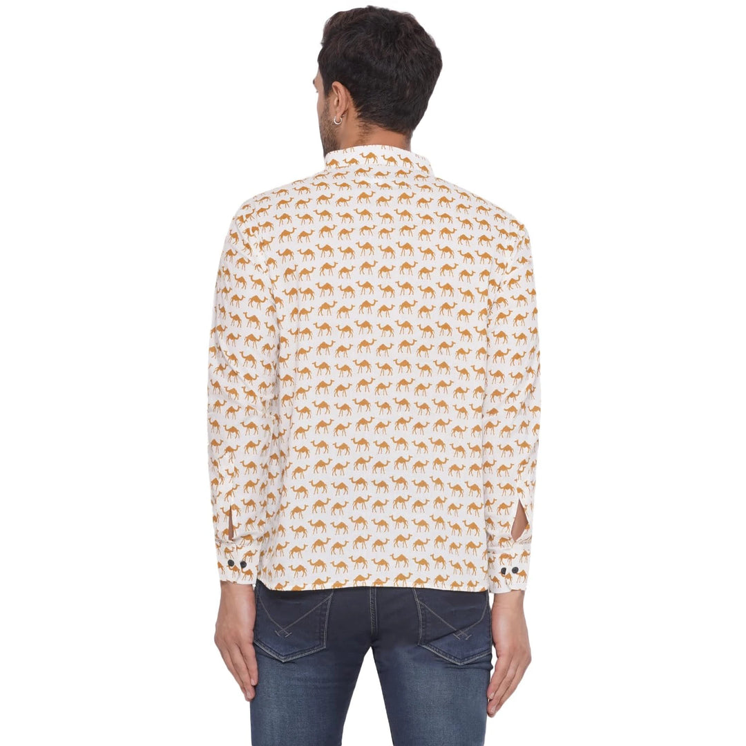 Trendy Cotton Kurta for Men | Sanganeri Camel Printed Classic
