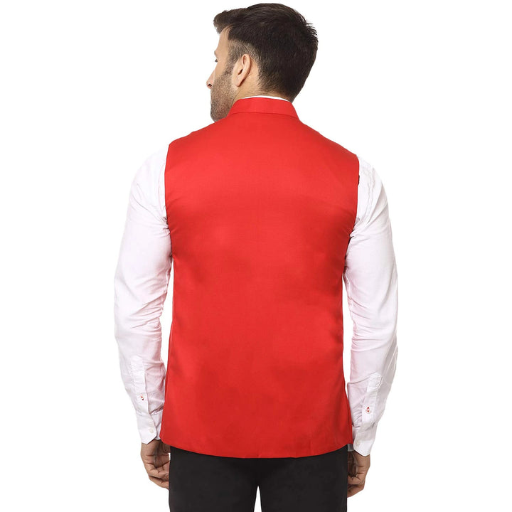 Red Cotton Blend Nehru Jacket | Elegant Look for Special Occasions