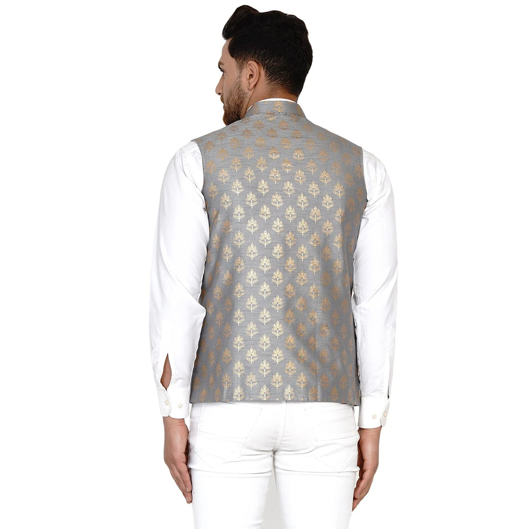 Royal Banarasi Nehru Jacket for Men | Art Silk Printed Elegance