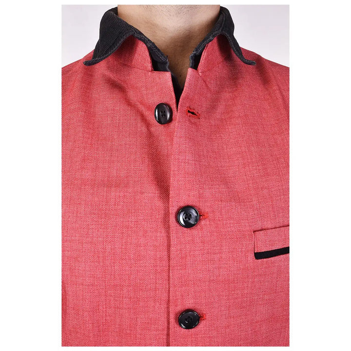 Designer Chinese Collar Nehru Jacket | Coral Pink Men's Fashion