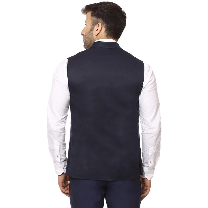 Navy Blue Sleeveless Waistcoat for Men | Cotton Poly Mandarin Style