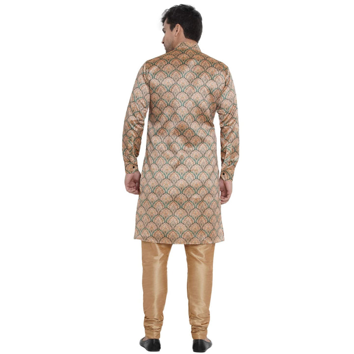Traditional Beige Sherwani Kurta | Silk Multi Print Design