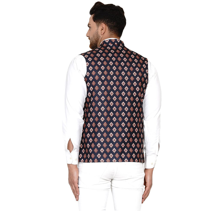 Elegant Printed Cotton Jacket | Brown Ethnic Nehru Style