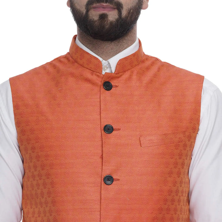Regal Radiance in Silk | Men’s Jacquard Printed Nehru Jacket