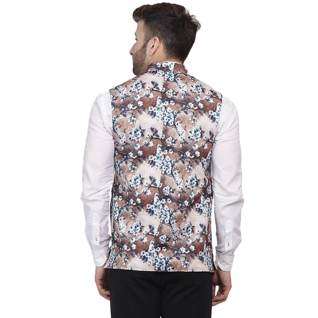 Pure Cotton Beige Nehru Jacket | Elegant Printed Jacket for Celebrations