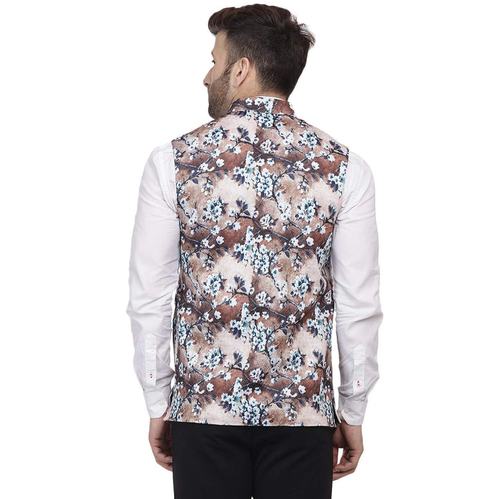 Pure Cotton Beige Nehru Jacket | Elegant Printed Jacket for Celebrations