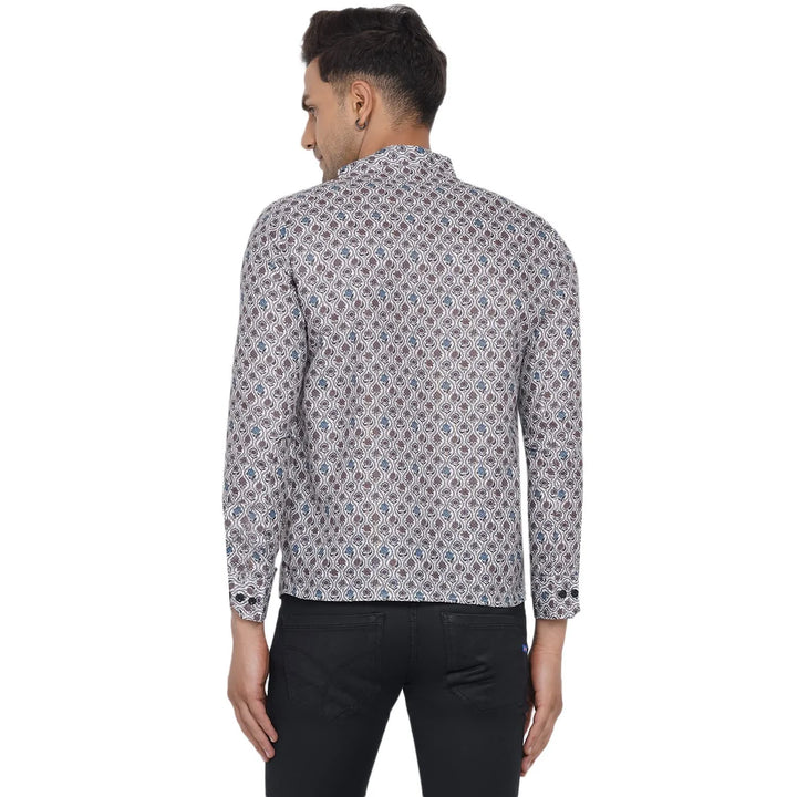Trendy Light Gray Short Kurta | Cotton Printed for Men