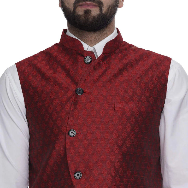 Stylish Art Silk Nehru Jacket | Men's Jacquard Print Outerwear