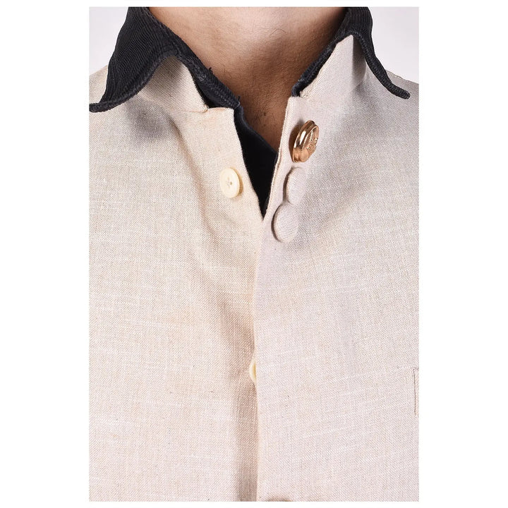 Men's Solid Beige Cotton Linen Nehru Jacket | Classic Ethnic Wear