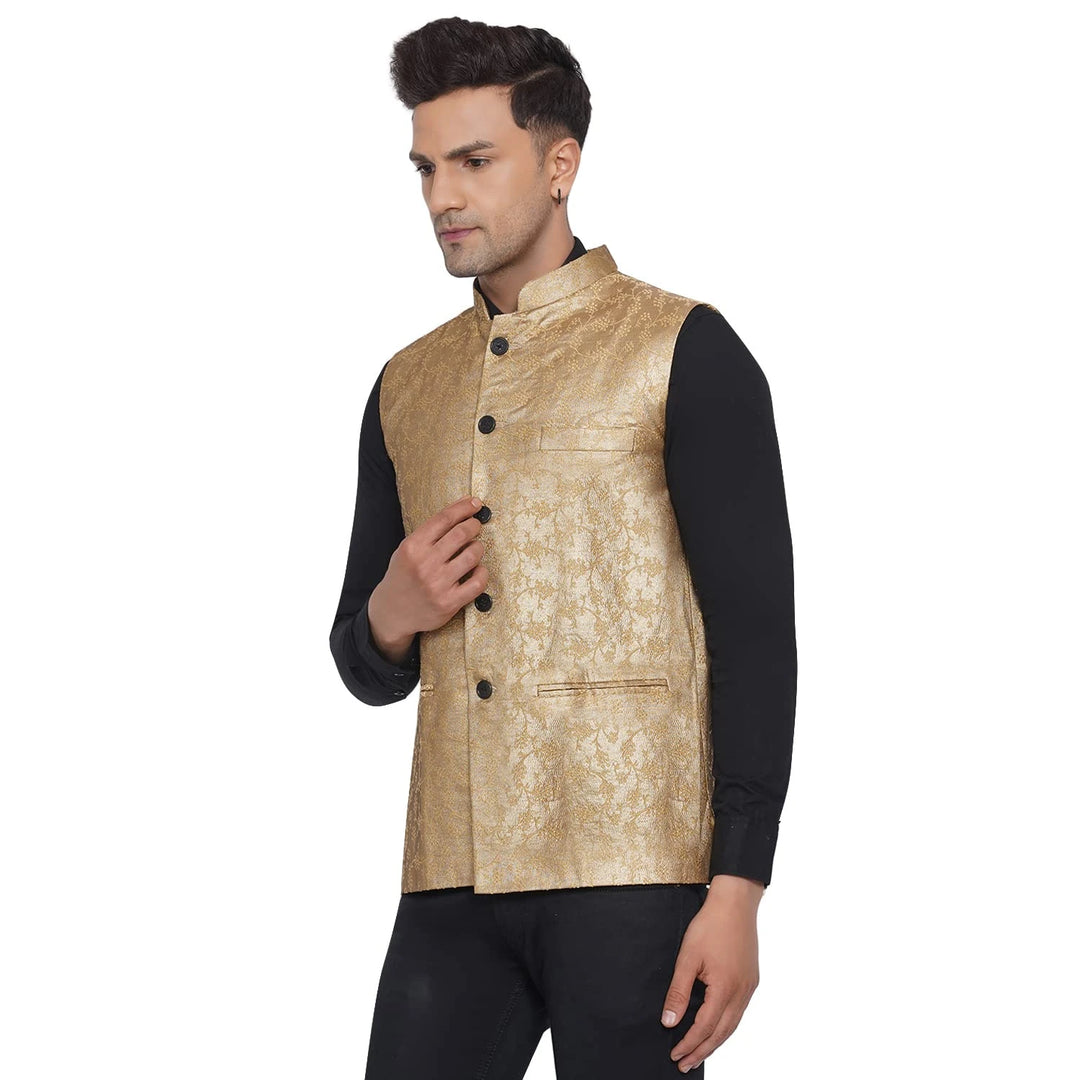 Banarasi Print Nehru Jacket for Men | Traditional Festive Wear