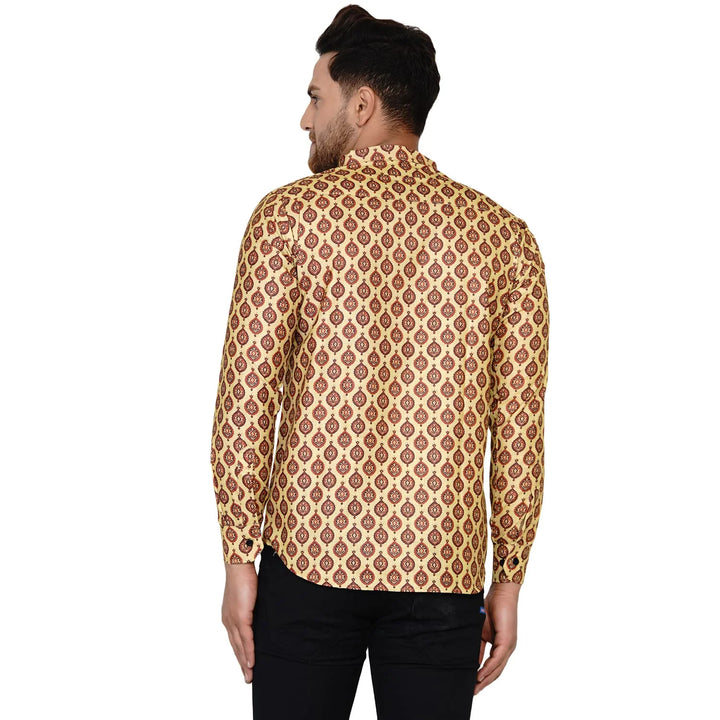 Stylish Men’s Short Kurta in Peach | Cotton with Printed Finish
