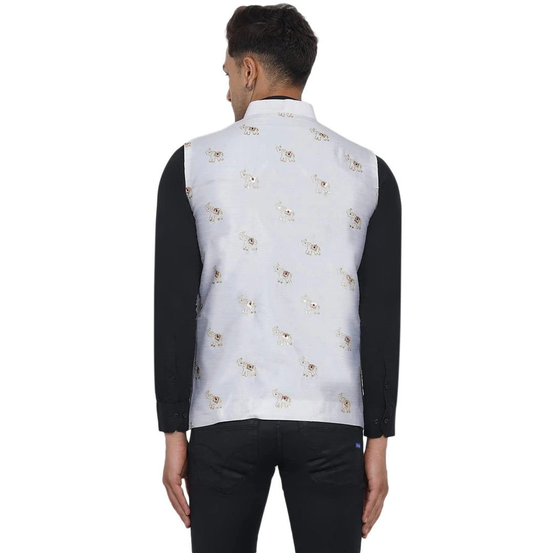 Silk Elephant Nehru Jacket for Men | Designer Ethnic Wear