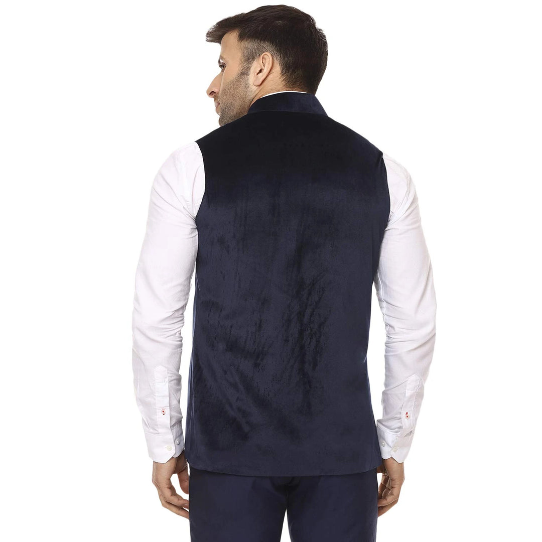 Luxurious Velvet Ethnic Jacket | Navy Blue Festive Look