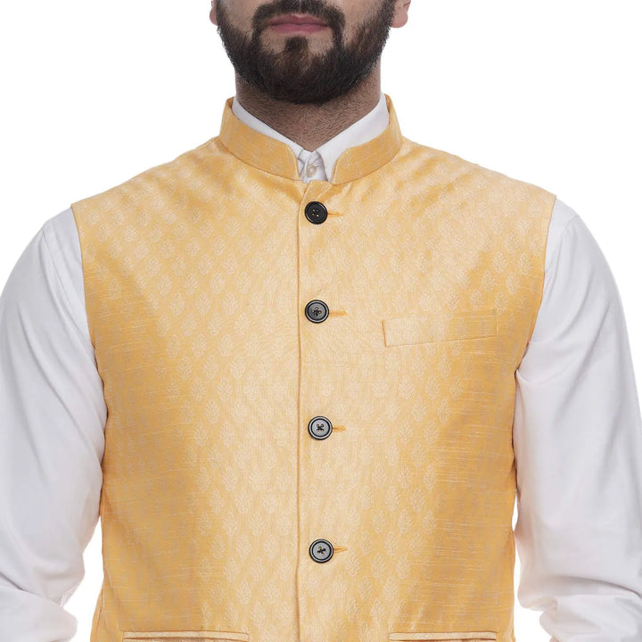 Regal Radiance in Silk | Men’s Jacquard Printed Nehru Jacket