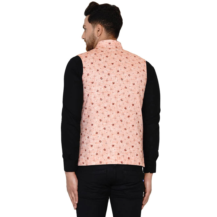 Stylish Pink Printed Nehru Jacket for Men | for Festive Wear
