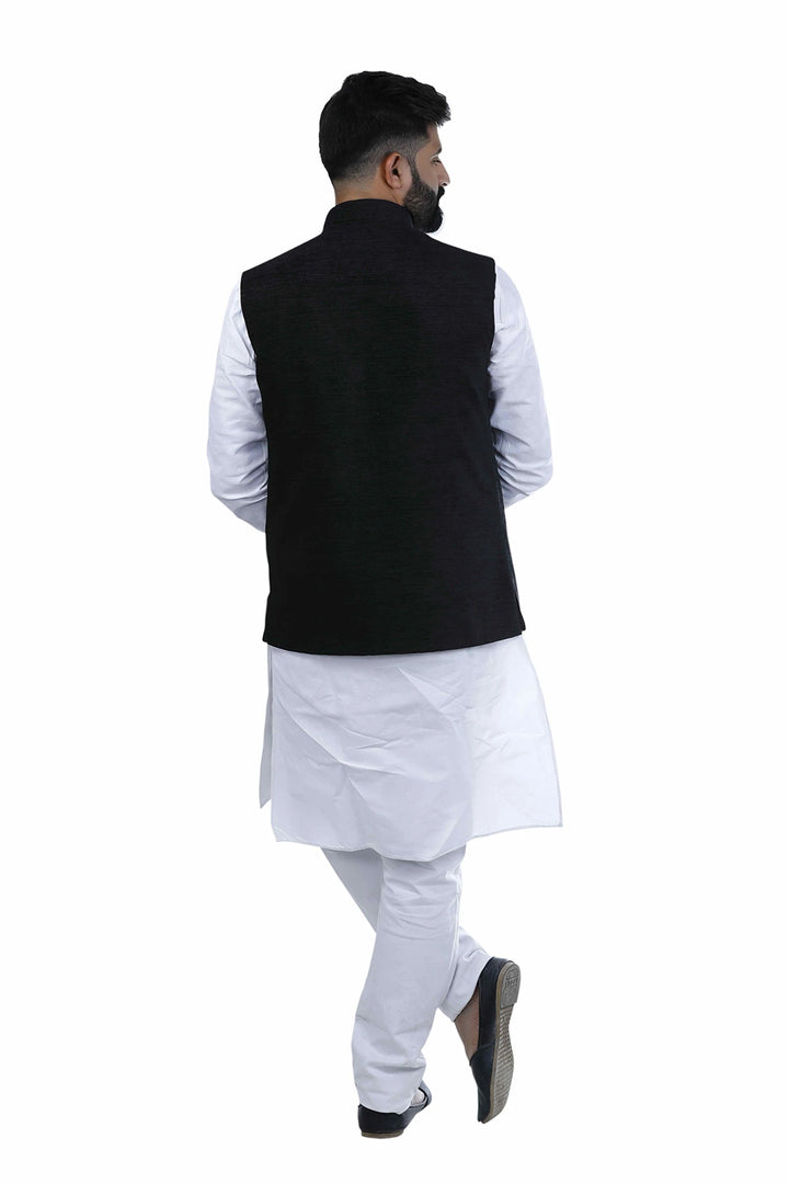 Classic Black Nehru Jacket | Cotton Blend Corduroy for Men