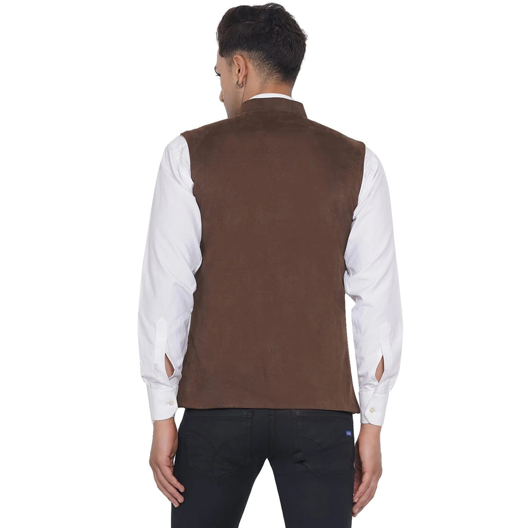 Men's Brown Suede Nehru Jacket | Classic Look for Every Occasion