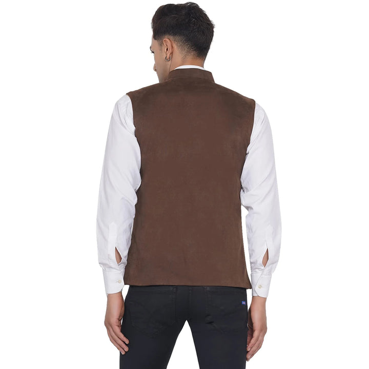 Men's Brown Suede Nehru Jacket | Classic Look for Every Occasion