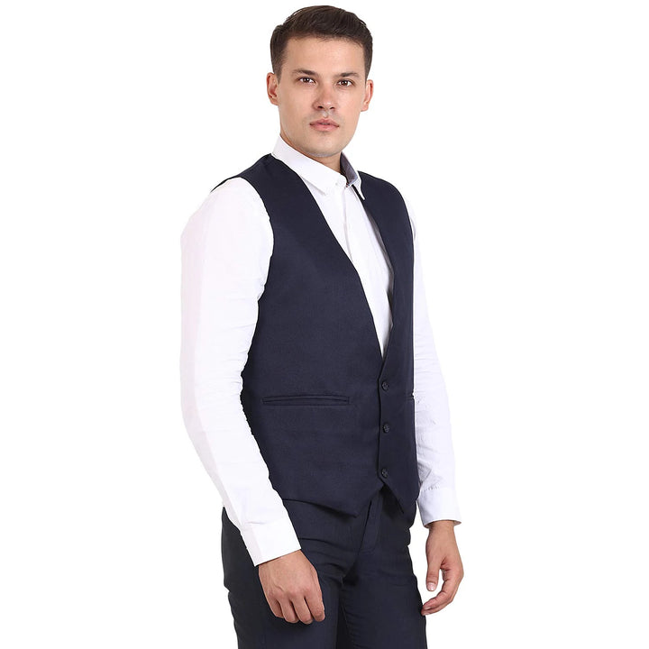 Men’s Navy Blue Striped Waist Coat | Smart Ethnic & Casual Look