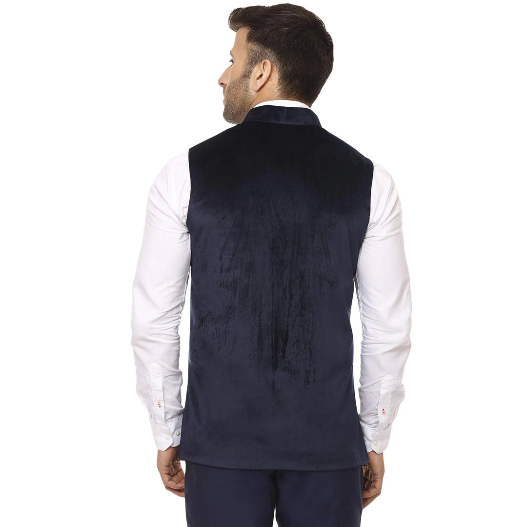 Ethnic Navy Nehru Jacket | Luxurious Velvet Finish for Men