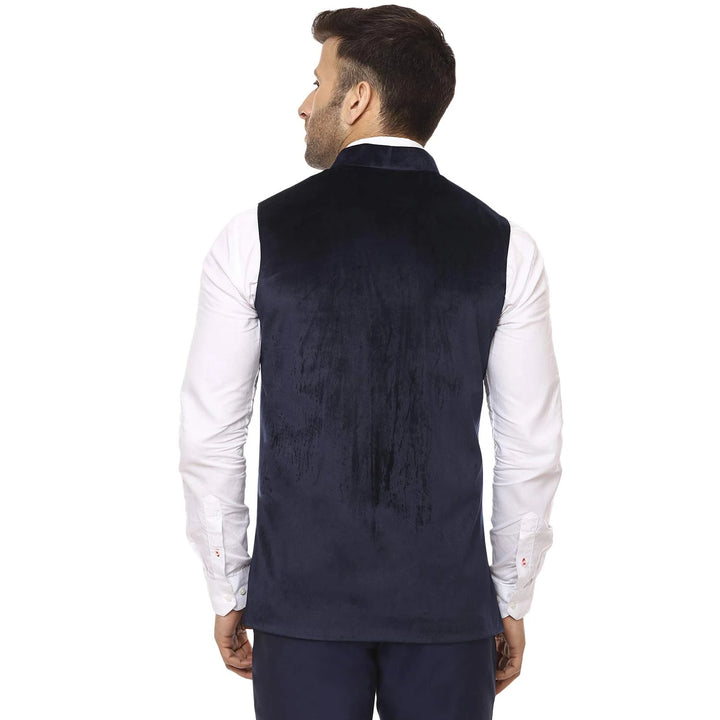Ethnic Navy Nehru Jacket | Luxurious Velvet Finish for Men