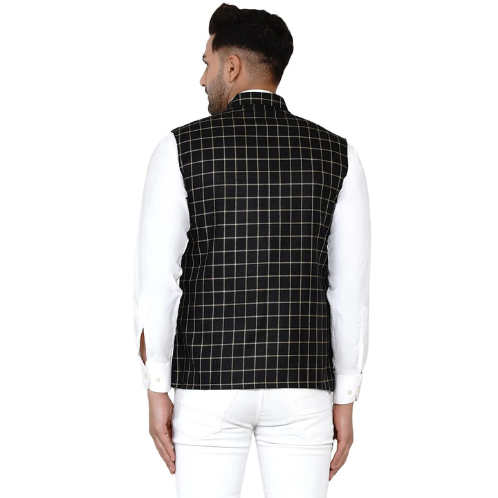 Checkered Jute Print Nehru Jacket | Cotton Ethnic Style for Men