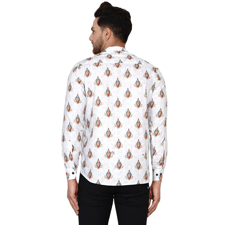 Summer Cotton Short Kurta for Men | White Printed Charm