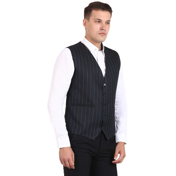 Men Poly Cotton Striped Waist Coat | Perfect for Ethnic & Casual Wear