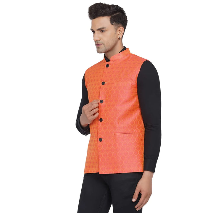 Stylish Printed Jacquard Nehru Jacket for Men | for Weddings & Parties