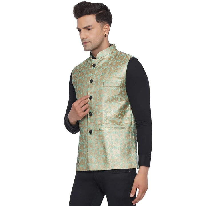 Banarasi Print Nehru Jacket for Men | Traditional Festive Wear