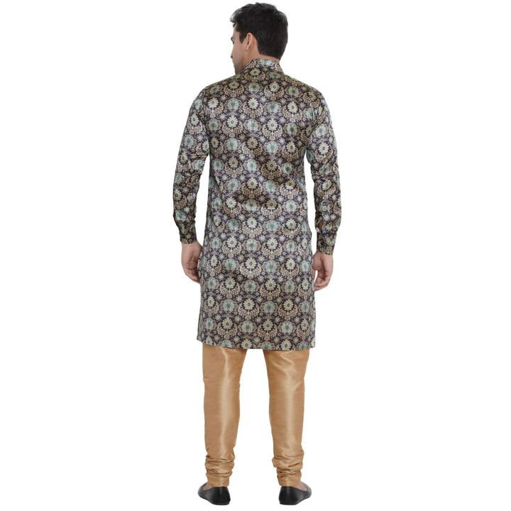 Wedding Kurta for Men | Blue Dupion Silk Sherwani Style Kurta