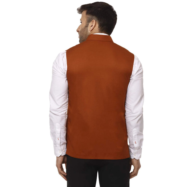 Graceful  Men's Nehru Jacket | Brown Cotton Plain Festive Look